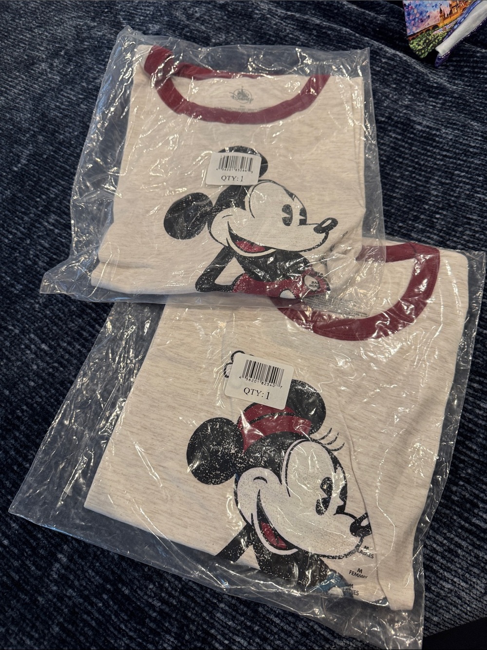 Set- Disney Heather Short Sleeve Tee with Maroon Trim Mickey and Minnie